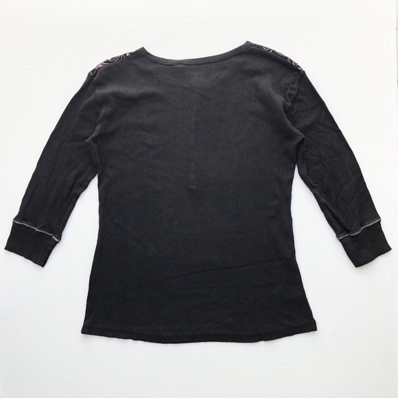 Y2K 2000s Ribbed Knit 100% Cotton Black Pink Cyber Punk Emo Goth 1/2 Button Up L - Picture 4 of 12